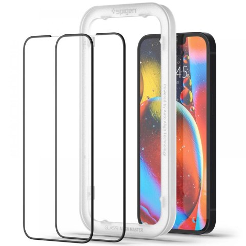 Szkło hartowane Spigen ALM Glass FC na iPhone 13 / 13 Pro / 14 / 16e - czarne 2 szt.