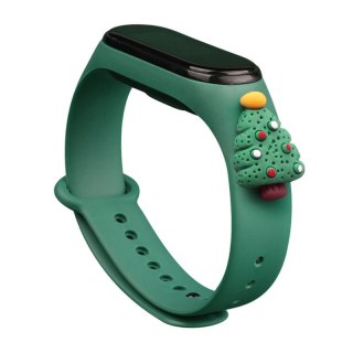 Strap Xmas opaska do Xiaomi Mi Band 6 / Mi Band 5 świąteczny silikonowy pasek bransoletka ciemnozielony (choinka 2)