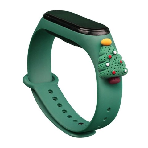 Strap Xmas opaska do Xiaomi Mi Band 6 / Mi Band 5 świąteczny silikonowy pasek bransoletka ciemnozielony (choinka 2)