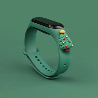 Strap Xmas opaska do Xiaomi Mi Band 6 / Mi Band 5 świąteczny silikonowy pasek bransoletka ciemnozielony (choinka 2)