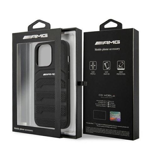 Etui AMG Leather Debossed Lines na iPhone 13 Pro Max - czarne