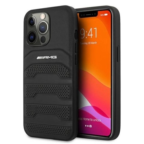 Etui AMG Leather Debossed Lines na iPhone 13 Pro / iPhone 13 - czarne Etui AMG Leather Debossed Lines na iPhone 13 Pro / iPhone 13 - czarne