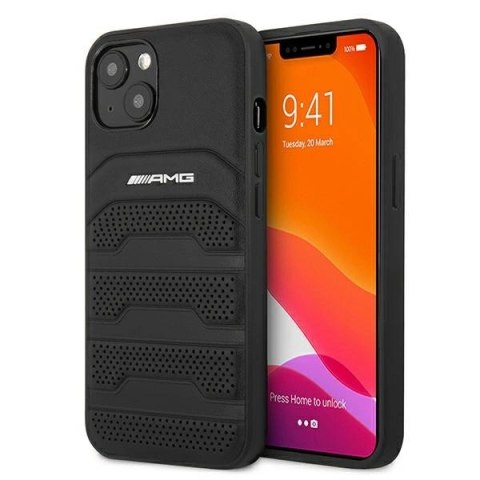 Etui AMG Leather Debossed Lines na iPhone 13 mini - czarne Etui AMG Leather Debossed Lines na iPhone 13 mini - czarne