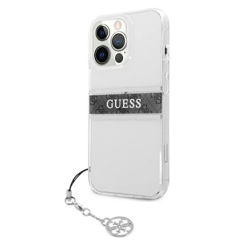 Etui Guess 4G Grey Strap Charm na iPhone 13 Pro / 13 - przezroczyste
