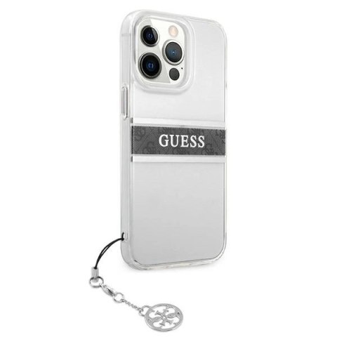 Etui Guess 4G Grey Strap Charm na iPhone 13 Pro / 13 - przezroczyste