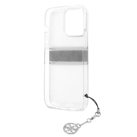 Etui Guess 4G Grey Strap Charm na iPhone 13 Pro / 13 - przezroczyste