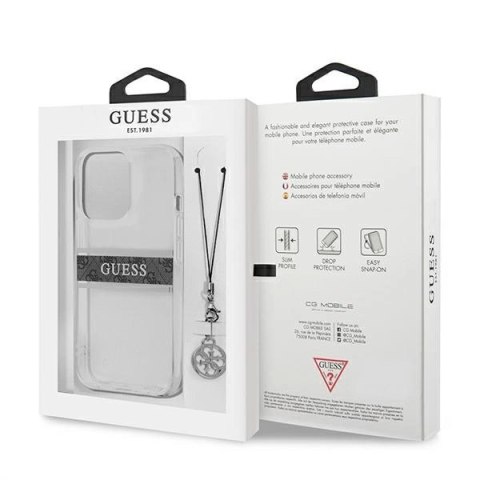 Etui Guess 4G Grey Strap Charm na iPhone 13 Pro / 13 - przezroczyste