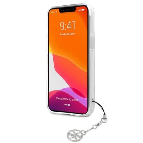 Etui Guess 4G Grey Strap Charm na iPhone 13 mini - przezroczyste