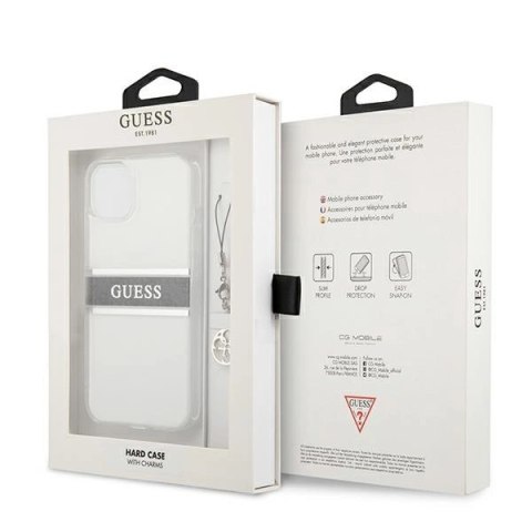 Etui Guess 4G Grey Strap Charm na iPhone 13 mini - przezroczyste