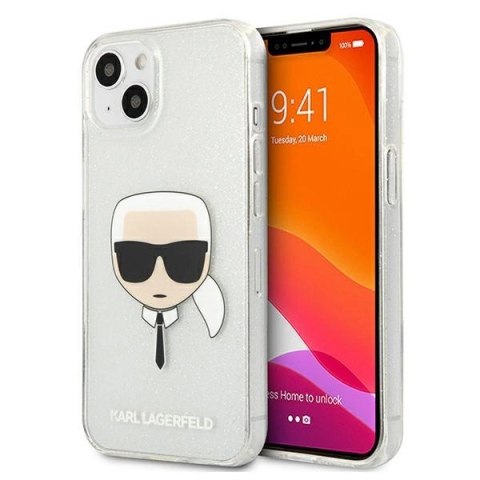 Etui Karl Lagerfeld Glitter Karl's Head na iPhone 13 mini - srebrne Etui Karl Lagerfeld Glitter Karl's Head na iPhone 13 mini - srebrne