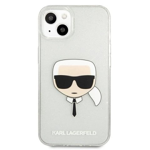 Etui Karl Lagerfeld Glitter Karl's Head na iPhone 13 mini - srebrne Etui Karl Lagerfeld Glitter Karl's Head na iPhone 13 mini - srebrne