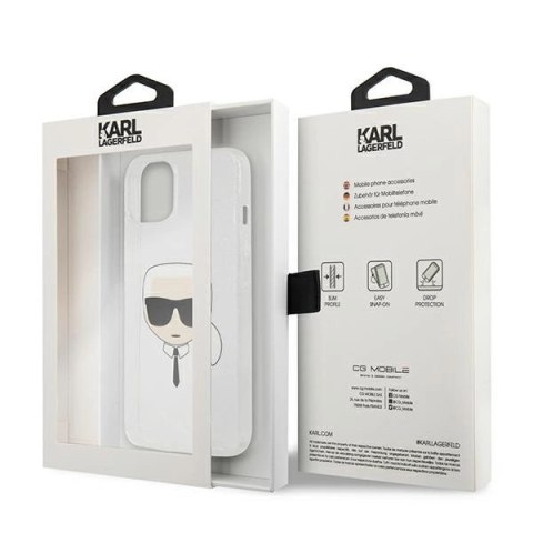 Etui Karl Lagerfeld Glitter Karl's Head na iPhone 13 mini - srebrne Etui Karl Lagerfeld Glitter Karl's Head na iPhone 13 mini - srebrne