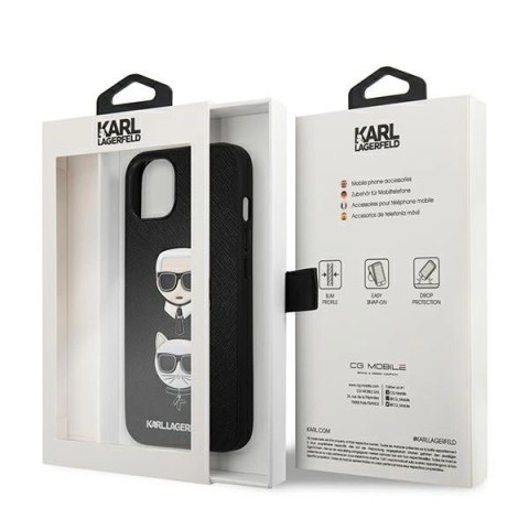 Karl Lagerfeld KLHCP13SSAKICKCBK iPhone 13 mini 5,4" czarny/black hardcase Saffiano Karl & Choupette Karl Lagerfeld KLHCP13SSAKICKCBK iPhone 13 mini 5,4" czarny/black hardcase Saffiano Karl & Choupette