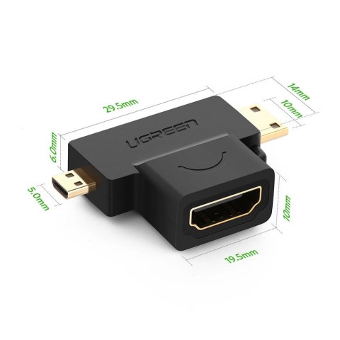 Ugreen przejściówka adapter ze złącza HDMI Typ A (żeński) na mini HDMI (męski) / micro HDMI (męski) czarny (20144) Ugreen przejściówka adapter ze złącza HDMI Typ A (żeński) na mini HDMI (męski) / micro HDMI (męski) czarny (20144)