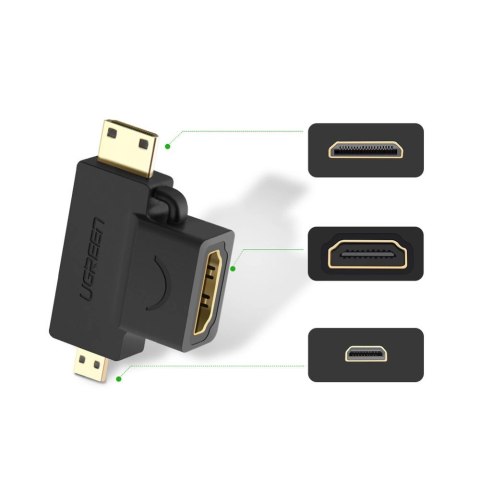Ugreen przejściówka adapter ze złącza HDMI Typ A (żeński) na mini HDMI (męski) / micro HDMI (męski) czarny (20144) Ugreen przejściówka adapter ze złącza HDMI Typ A (żeński) na mini HDMI (męski) / micro HDMI (męski) czarny (20144)