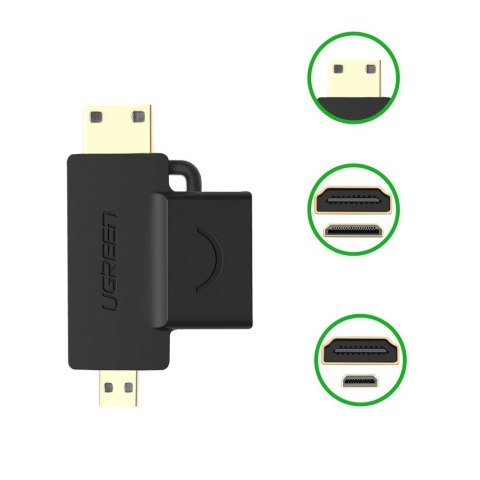Ugreen przejściówka adapter ze złącza HDMI Typ A (żeński) na mini HDMI (męski) / micro HDMI (męski) czarny (20144) Ugreen przejściówka adapter ze złącza HDMI Typ A (żeński) na mini HDMI (męski) / micro HDMI (męski) czarny (20144)