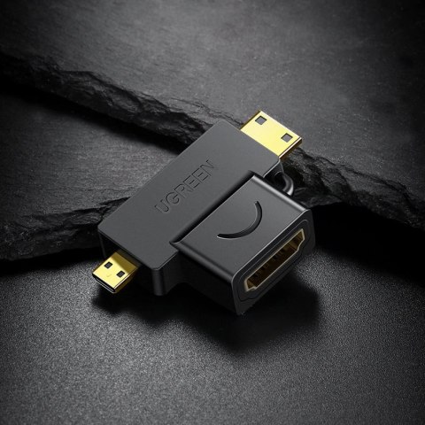 Ugreen przejściówka adapter ze złącza HDMI Typ A (żeński) na mini HDMI (męski) / micro HDMI (męski) czarny (20144) Ugreen przejściówka adapter ze złącza HDMI Typ A (żeński) na mini HDMI (męski) / micro HDMI (męski) czarny (20144)