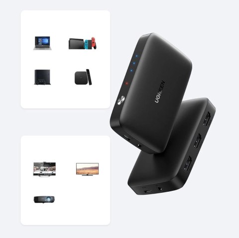 Ugreen przełącznik rozdzielacz splitter switch HDMI - 3x HDMI 4K 30Hz czarny (CM332 80125) Ugreen przełącznik rozdzielacz splitter switch HDMI - 3x HDMI 4K 30Hz czarny (CM332 80125)