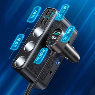 Ładowarka samochodowa 9w1 Joyroom JR-CL06 154W 5x USB-A / USB-C / 3x gniazdo zapalniczki PD QC PPS - czarna