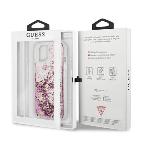 Etui Guess Peony Liquid Glitter na iPhone 13 mini - różowe