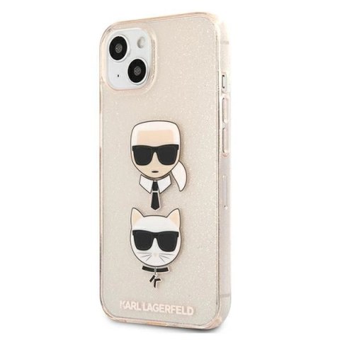 Etui Karl Lagerfeld Glitter Karl's & Choupette Head na iPhone 13 mini - złote Etui Karl Lagerfeld Glitter Karl's & Choupette Head na iPhone 13 mini - złote