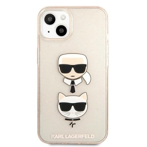 Etui Karl Lagerfeld Glitter Karl's & Choupette Head na iPhone 13 mini - złote Etui Karl Lagerfeld Glitter Karl's & Choupette Head na iPhone 13 mini - złote