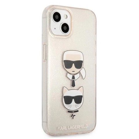 Etui Karl Lagerfeld Glitter Karl's & Choupette Head na iPhone 13 mini - złote Etui Karl Lagerfeld Glitter Karl's & Choupette Head na iPhone 13 mini - złote