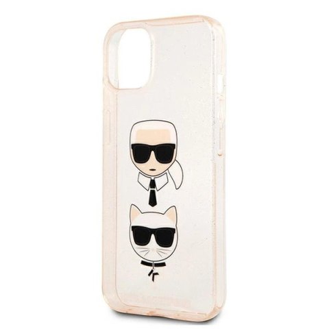 Etui Karl Lagerfeld Glitter Karl's & Choupette Head na iPhone 13 mini - złote Etui Karl Lagerfeld Glitter Karl's & Choupette Head na iPhone 13 mini - złote