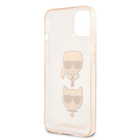Etui Karl Lagerfeld Glitter Karl's & Choupette Head na iPhone 13 mini - złote Etui Karl Lagerfeld Glitter Karl's & Choupette Head na iPhone 13 mini - złote