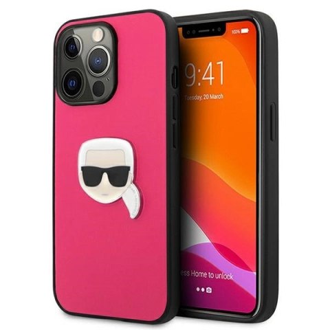 Etui Karl Lagerfeld Leather Ikonik Karl's Head Metal na iPhone 13 Pro / 13 6,1" - różowe Etui Karl Lagerfeld Leather Ikonik Karl's Head Metal na iPhone 13 Pro / 13 6,1" - różowe