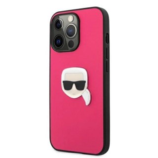 Etui Karl Lagerfeld Leather Ikonik Karl's Head Metal na iPhone 13 Pro / 13 6,1" - różowe