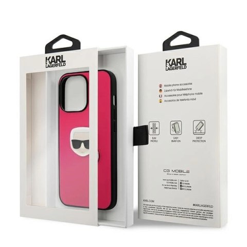 Etui Karl Lagerfeld Leather Ikonik Karl's Head Metal na iPhone 13 Pro / 13 6,1" - różowe Etui Karl Lagerfeld Leather Ikonik Karl's Head Metal na iPhone 13 Pro / 13 6,1" - różowe