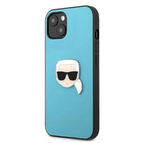 Etui Karl Lagerfeld Leather Ikonik Karl's Head Metal na iPhone 13 mini - niebieskie Etui Karl Lagerfeld Leather Ikonik Karl's Head Metal na iPhone 13 mini - niebieskie