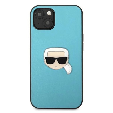 Etui Karl Lagerfeld Leather Ikonik Karl's Head Metal na iPhone 13 mini - niebieskie Etui Karl Lagerfeld Leather Ikonik Karl's Head Metal na iPhone 13 mini - niebieskie
