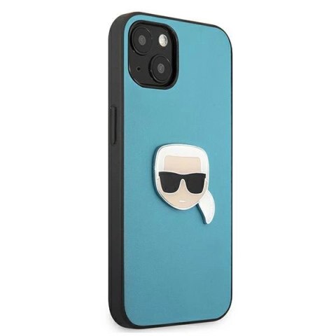 Etui Karl Lagerfeld Leather Ikonik Karl's Head Metal na iPhone 13 mini - niebieskie Etui Karl Lagerfeld Leather Ikonik Karl's Head Metal na iPhone 13 mini - niebieskie
