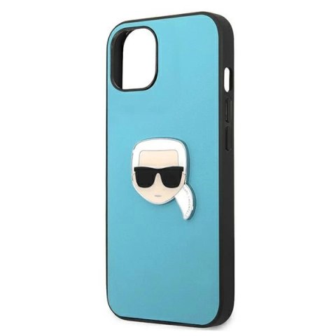 Etui Karl Lagerfeld Leather Ikonik Karl's Head Metal na iPhone 13 mini - niebieskie Etui Karl Lagerfeld Leather Ikonik Karl's Head Metal na iPhone 13 mini - niebieskie