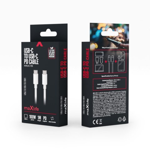 Maxlife kabel MXUC-05 USB-C - USB-C 1,0 m 100W biały Maxlife kabel MXUC-05 USB-C - USB-C 1,0 m 100W biały