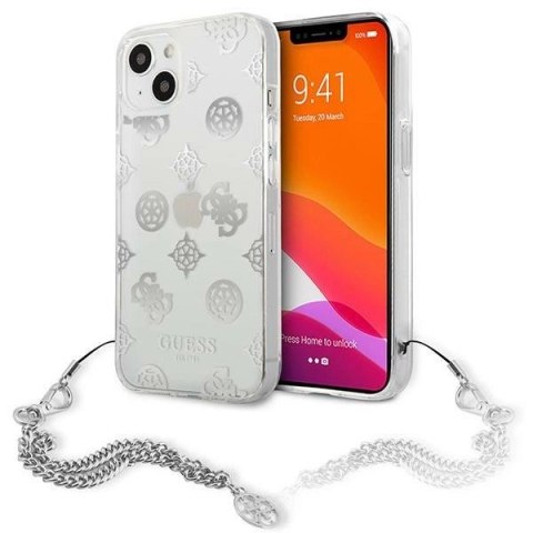Etui Guess Peony Chain Collection na iPhone 13 mini - srebrne