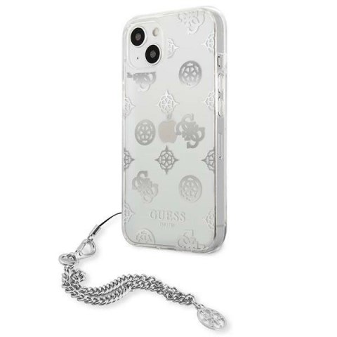 Etui Guess Peony Chain Collection na iPhone 13 mini - srebrne