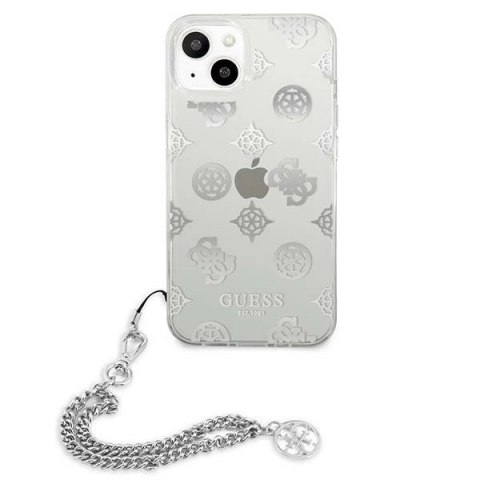 Etui Guess Peony Chain Collection na iPhone 13 mini - srebrne