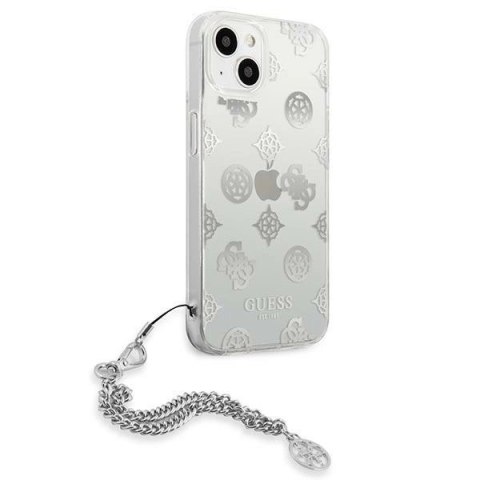 Etui Guess Peony Chain Collection na iPhone 13 mini - srebrne