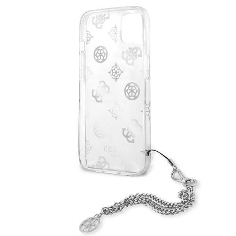 Etui Guess Peony Chain Collection na iPhone 13 mini - srebrne