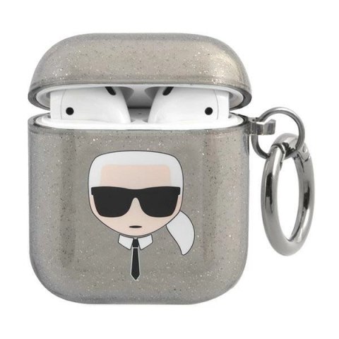 Etui Karl Lagerfeld Glitter Karl's Head na AirPods 1/2 - czarne Etui Karl Lagerfeld Glitter Karl's Head na AirPods 1/2 - czarne