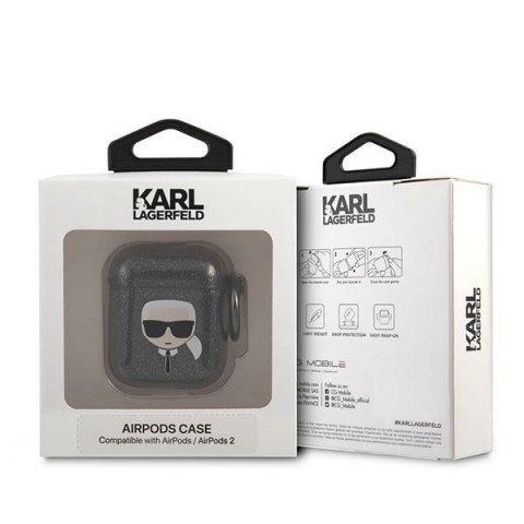 Etui Karl Lagerfeld Glitter Karl's Head na AirPods 1/2 - czarne Etui Karl Lagerfeld Glitter Karl's Head na AirPods 1/2 - czarne