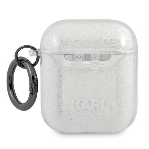Etui Karl Lagerfeld Glitter Karl's Head na AirPods 1/2 - srebrne Etui Karl Lagerfeld Glitter Karl's Head na AirPods 1/2 - srebrne