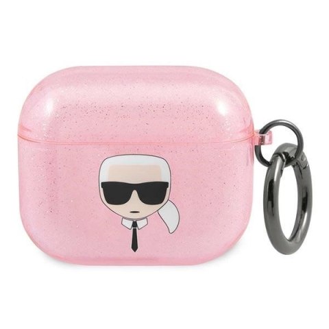 Etui Karl Lagerfeld Glitter Karl's Head na AirPods 3 - różowe Etui Karl Lagerfeld Glitter Karl's Head na AirPods 3 - różowe