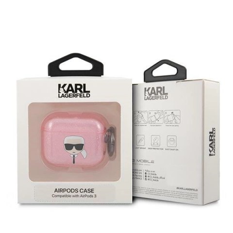 Etui Karl Lagerfeld Glitter Karl's Head na AirPods 3 - różowe Etui Karl Lagerfeld Glitter Karl's Head na AirPods 3 - różowe