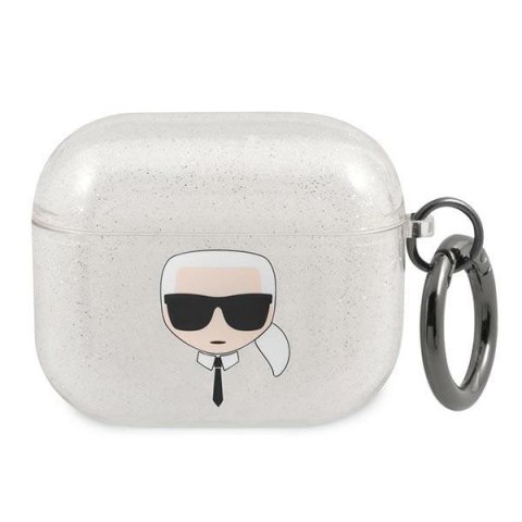 Etui Karl Lagerfeld Glitter Karl's Head na AirPods 3 - srebrne Etui Karl Lagerfeld Glitter Karl's Head na AirPods 3 - srebrne