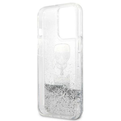 Etui Karl Lagerfeld Liquid Glitter Karl&Choupette Head na iPhone 13 Pro Max - srebrne