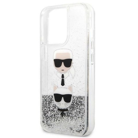 Etui Karl Lagerfeld Liquid Glitter Karl&Choupette Head na iPhone 13 Pro / iPhone 13 - srebrne Etui Karl Lagerfeld Liquid Glitter Karl&Choupette Head na iPhone 13 Pro / iPhone 13 - srebrne